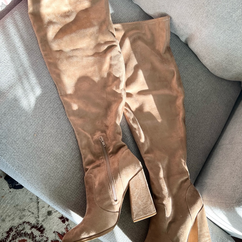 Tan Suede Over-the-Knee Wide Calf Boots